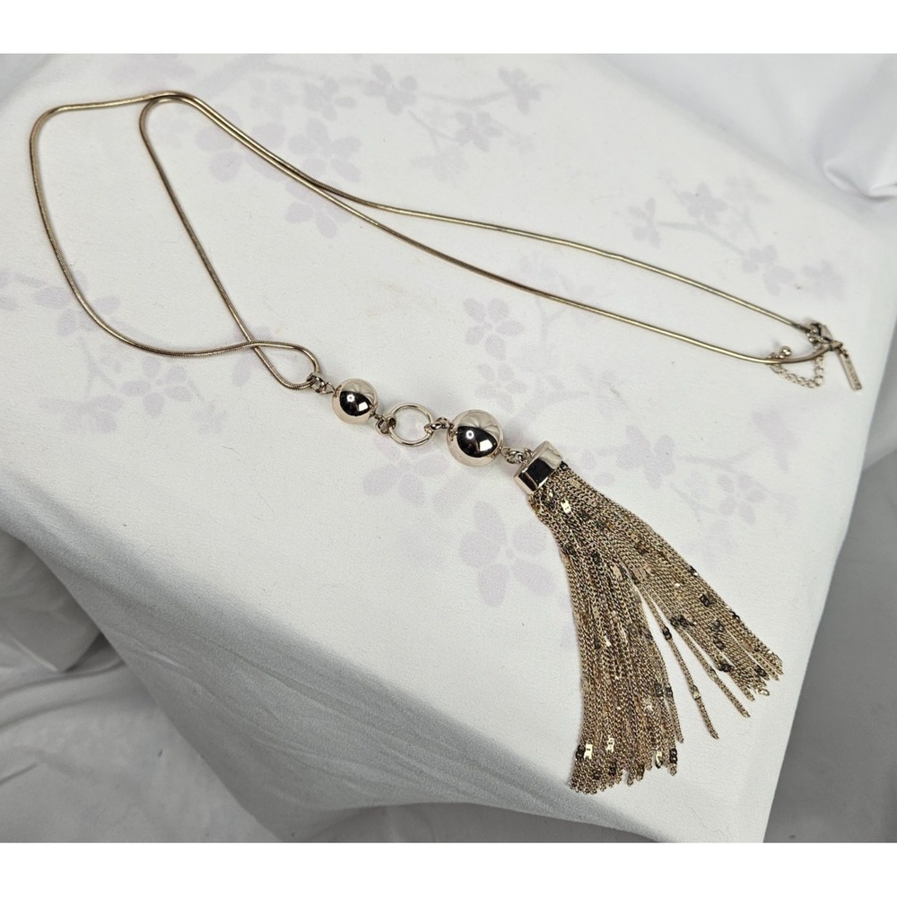 Y2K Glam White House Black Market Gold Tone Tassel Fringe Statement Necklace